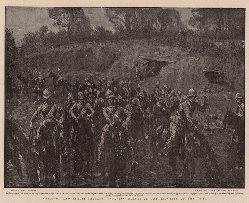 Twilight and Peace, Cavalry Watering Horses in the Security of the Dusk by Percy F.S. Spence