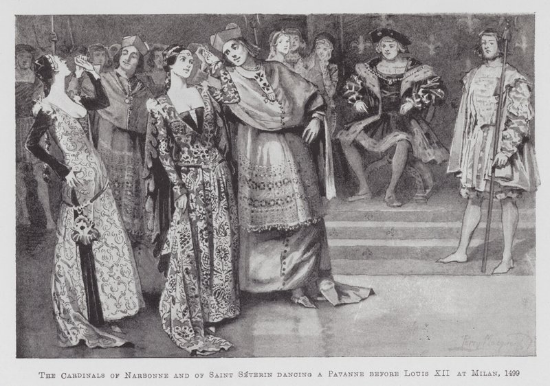 Dancing: The Cardinals of Narbonne and of Saint Severin dancing a Pavanne before Louis XII at Milan by Percy Macquoid
