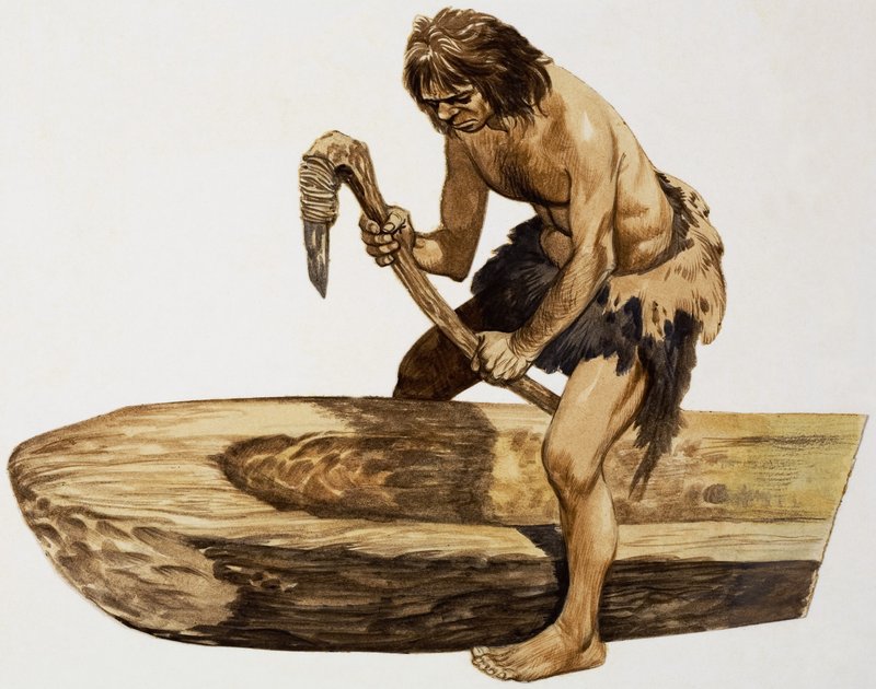 Stone Age Man Digging Out a Canoe by Peter Jackson