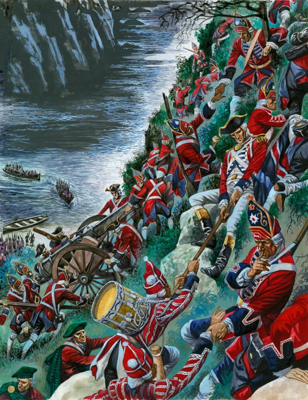 The British soldiers make the arduous ascent of the Heights of Abraham to take Quebec by Peter Jackson