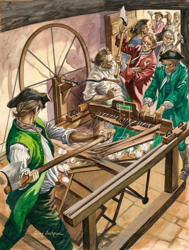 Workers Attack the Blackburn Home of James Hargreaves to Destroy His Invention, the Spinning Jenny by Peter Jackson