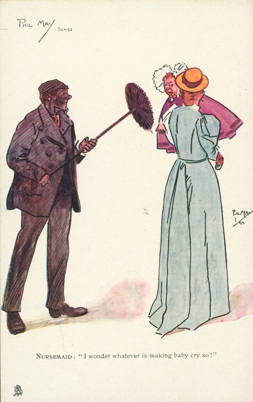 Chimney sweep making a baby cry by Phil May