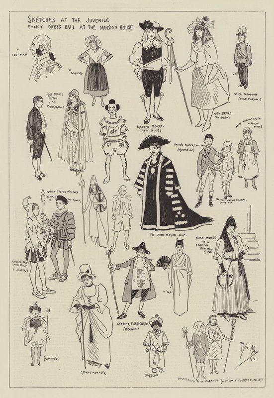 Sketches at the Juvenile Fancy Dress Ball at the Mansion House by Phil May