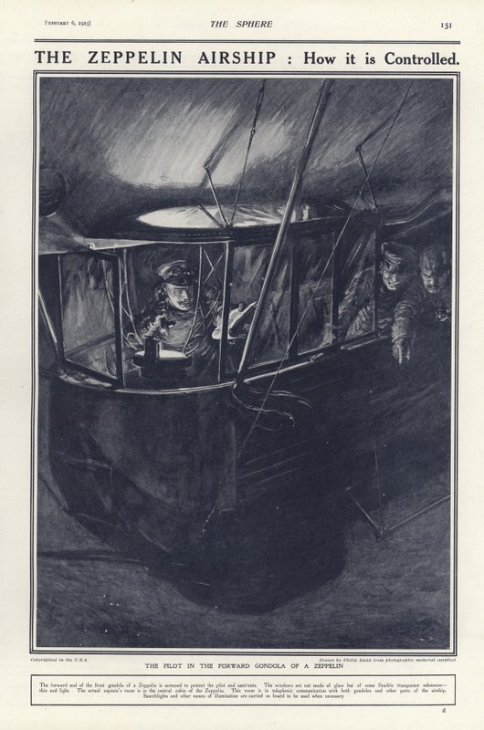 German pilot in the forward gondola of a Zeppelin, World War I by Philip Dadd