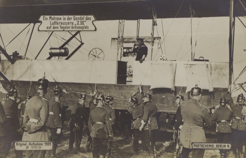 A Sailor in the Gondola of Zeppelin LZ III at the Tegel Firing Range, Berlin by Photographer German