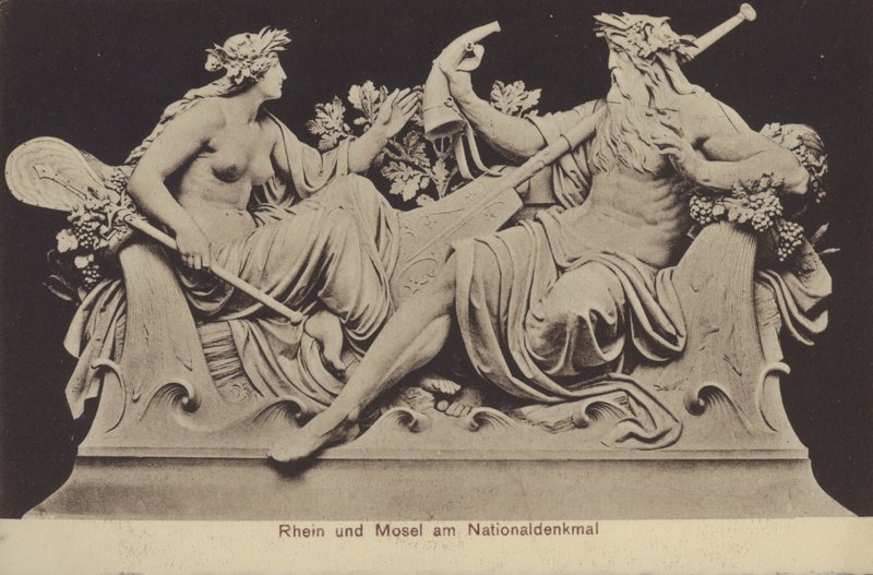 Allegorical figures representing the Rhine and the Mosel on the Nationaldenkmal, monument commemorating the unification of Germany, Rudesheim am Rhein, Hesse by Photographer German