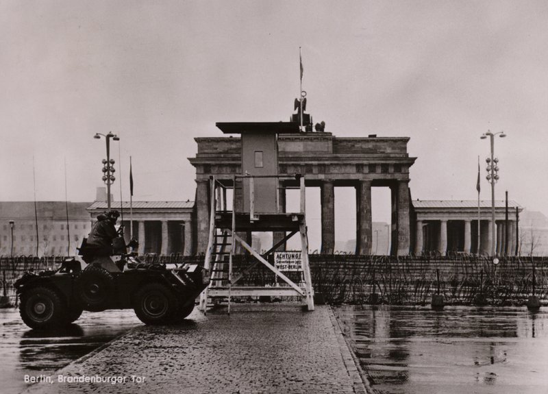 British armoured car on the border between East and West Berlin at the Brandenburg Gate by Photographer German