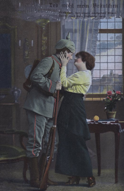 German Soldier Saying Farewell to His Wife Before Going Off to War by Photographer German