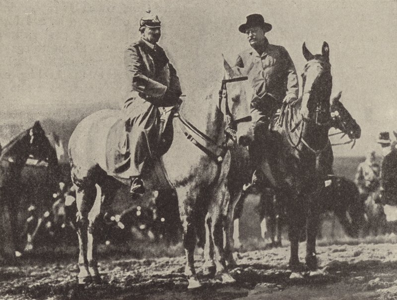 Kaiser Wilhelm II of Germany and US President Theodore Roosevelt watching the German Army on manoeuvres by Photographer German