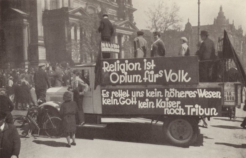 Lorry daubed with Communist slogans on the streets of Berlin, Germany by Photographer German