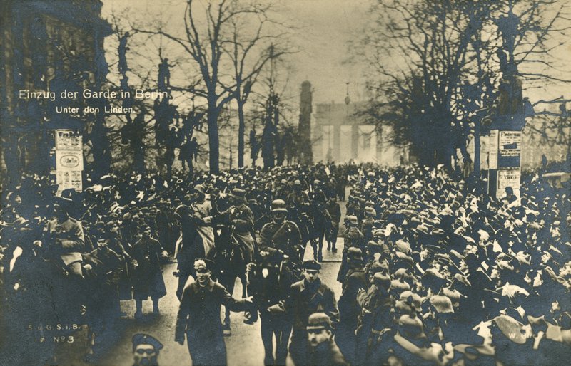 Returning German troops marching on Unter den Linden, Berlin, December 1918 by Photographer German