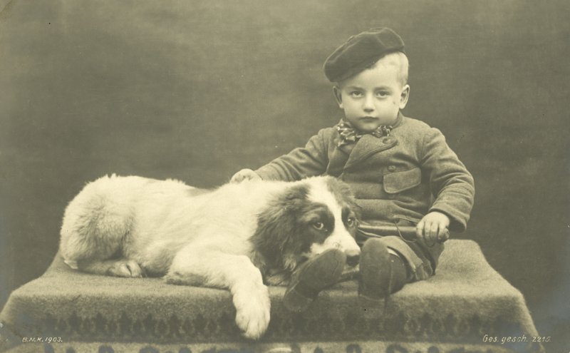 Small Boy with His Dog by Photographer German