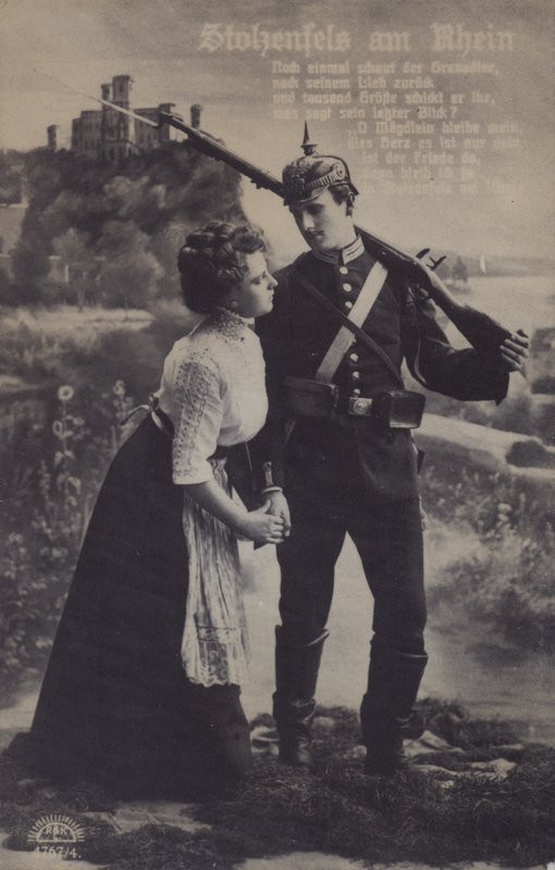 Stolzenfels Castle on the River Rhine, German patriotic military themed postcard by Photographer German
