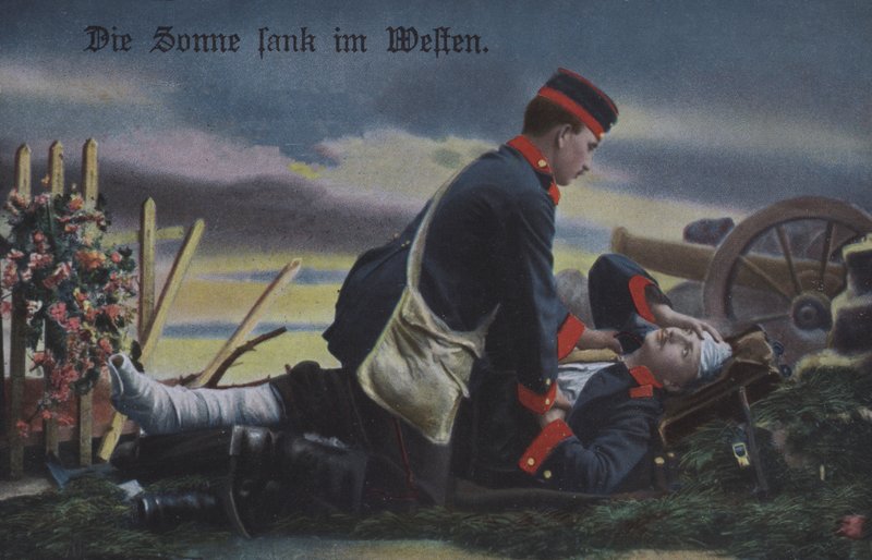 The Sun Set in the West: A German Soldier Comforting His Dying Comrade on the Battlefield by Photographer German