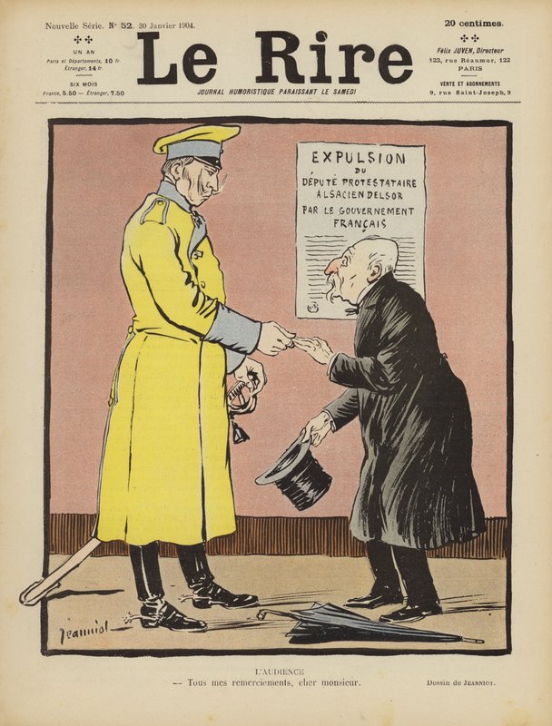 Satire on Frances abandonment of Alsace to Germany (Illustration for Le Rire) by Pierre Georges Jeanniot