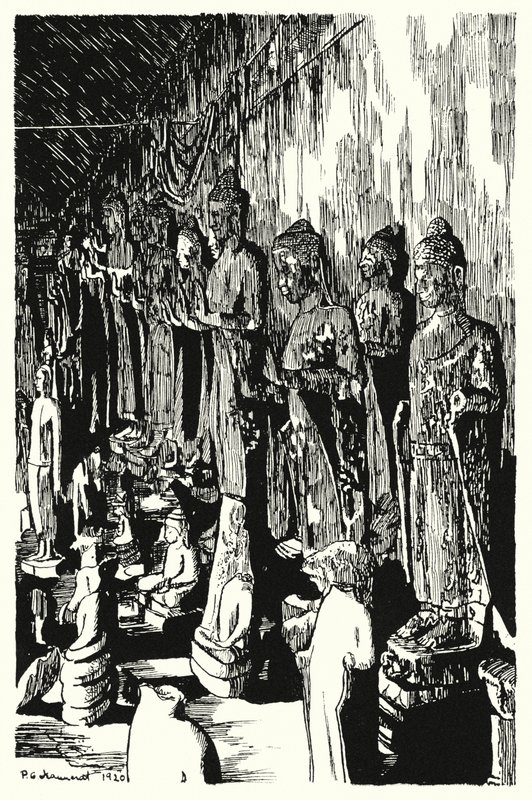 An assembly of Buddhas in a passage by Pierre Jeannerat de Beerski