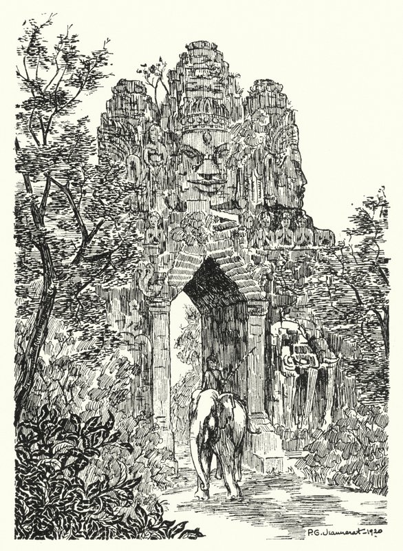 The northern gate of Angkor-Thom (engraving) by Pierre Jeannerat de Beerski