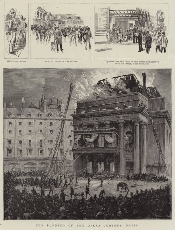 The Burning of the Opera Comique, Paris by Pierre Mejanel