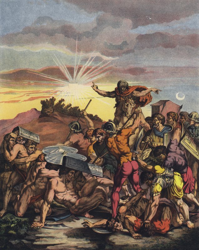 Joshua commanding the Sun to stand still at the Battle of Gibeon during the Israelites