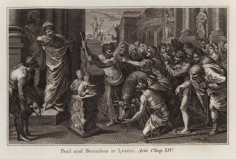 Paul and Barnabas at Lystra, Acts, Chap XIV (engraving) by after Raphael