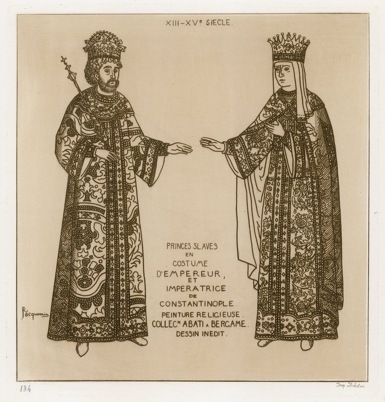 Slavic Princes in Costume as the Emperor and Empress of Constantinople (engraving) by Raphael Jacquemin