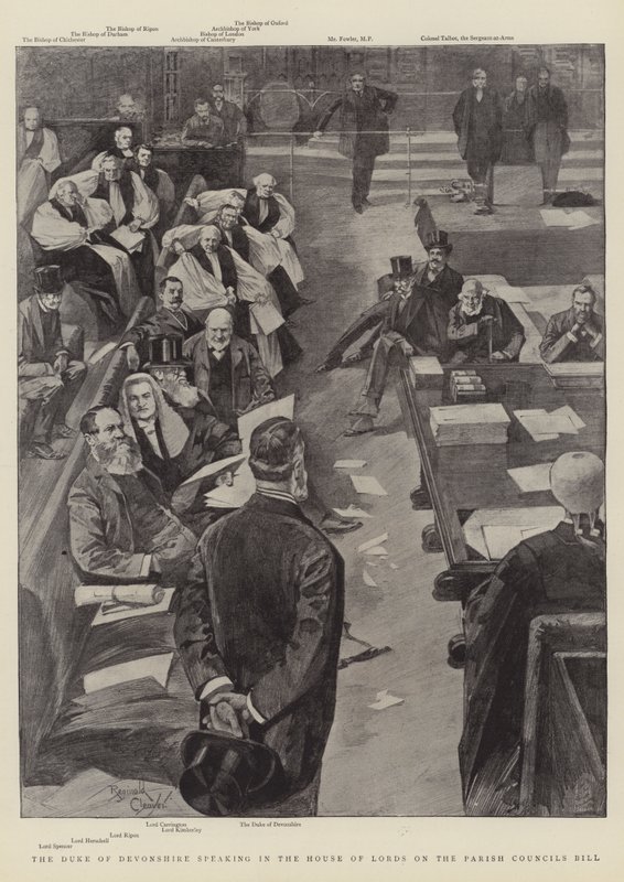 The Duke of Devonshire speaking in the House of Lords on the Parish Councils Bill by Reginald Thomas Cleaver