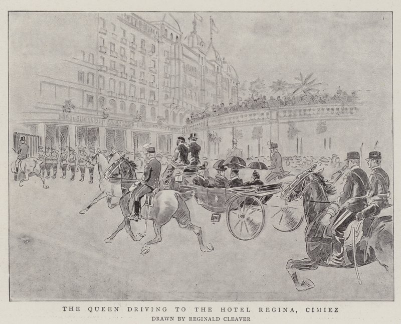 The Queen driving to the Hotel Regina, Cimiez by Reginald Thomas Cleaver