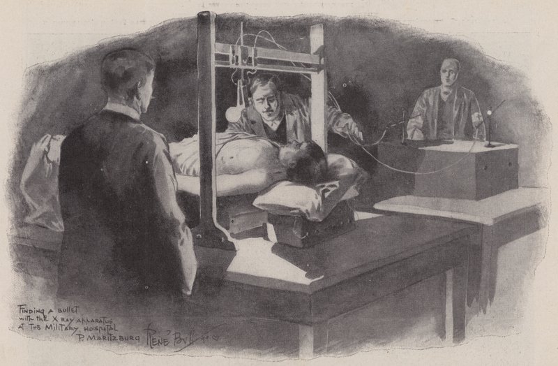 Finding a bullet with the X-ray apparatus at the Military Hospital, Pietermaritzburg, Natal, South Africa, Boer War by René Bull