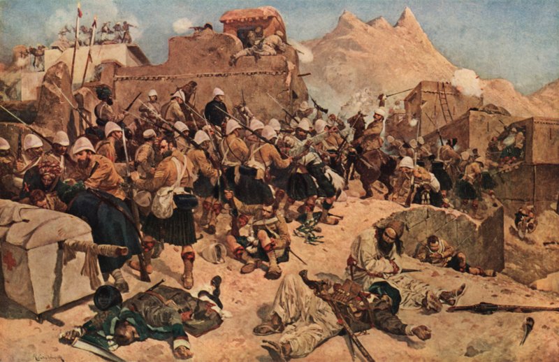92nd Highlanders and 2nd Gurkhas Storming the Gaudi Mullah Sahibdad at Kandahar, Afghanistan, 1880 by Richard Caton II Woodville