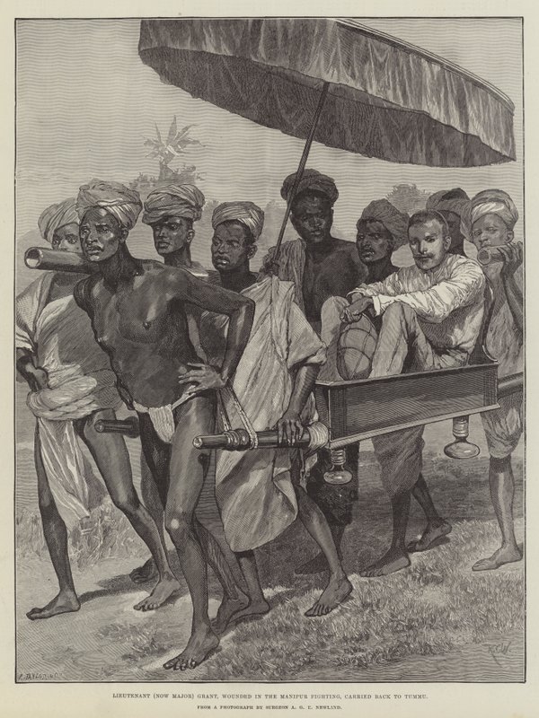 Lieutenant (now Major) Grant, Wounded in the Manipur Fighting, Carried Back to Tummu by Richard Caton Woodville junior