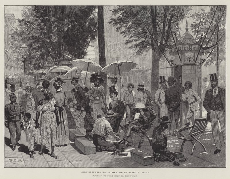 Scene in the Rua Primiero do Marzo, Rio de Janeiro, Brazil by Richard Caton Woodville junior