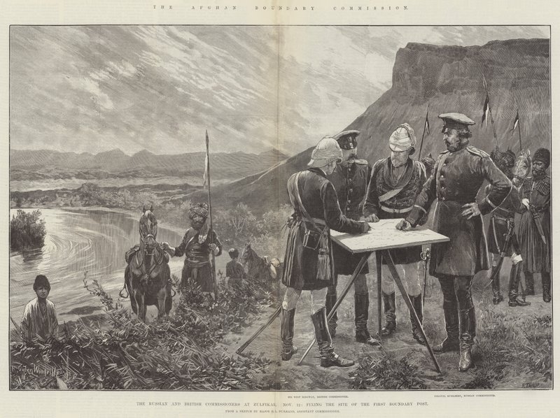 The Afghan Boundary Commission, the Russian and British Commissioners at Zulfikar, 21 November, fixing the Site of the First Boundary Post by Richard Caton Woodville junior
