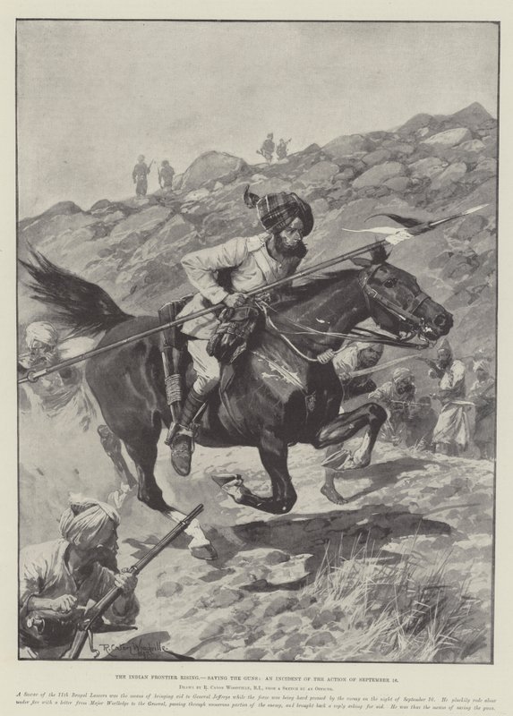 The Indian Frontier Rising, Saving the Guns, an Incident of the Action of 16 September by Richard Caton Woodville junior