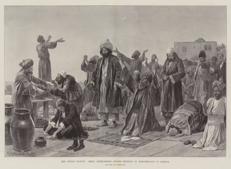 The Indian Plague, Great Intercessory Prayer-Meeting of Mohammedans in Bombay by Richard Caton Woodville junior