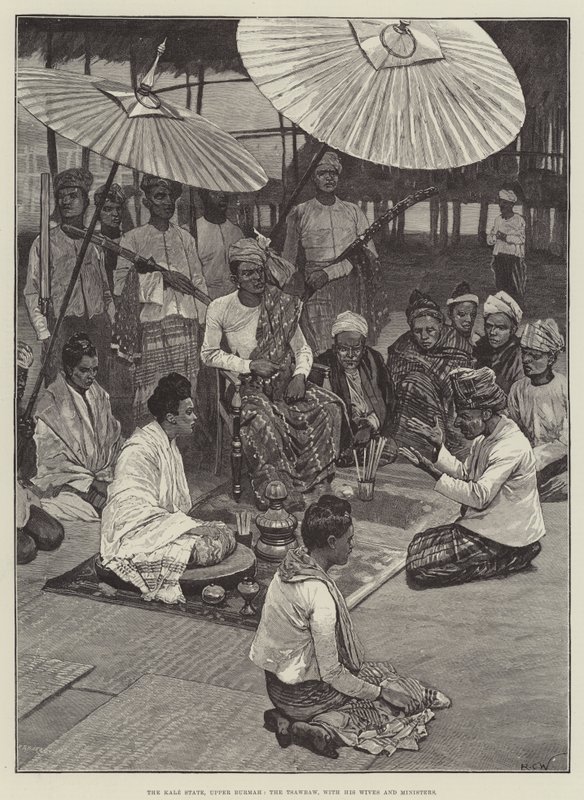 The Kale State, Upper Burmah, the Tsawbaw, with his Wives and Ministers by Richard Caton Woodville junior