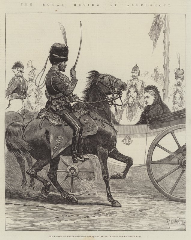 The Royal Review at Aldershott, the Prince of Wales saluting the Queen after leading his Regiment Past by Richard Caton Woodville junior