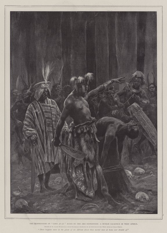 The Suppression of Long Ju-Ju Rites by the Aro Expedition, a Human Sacrifice in West Africa by Richard Caton Woodville junior