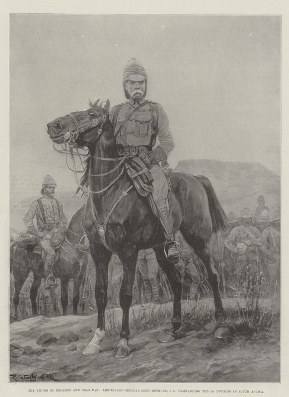 The Victor of Belmont and Gras Pan, Lieutenant-General Lord Methuen, commanding the 1st Division in South Africa by Richard Caton Woodville junior