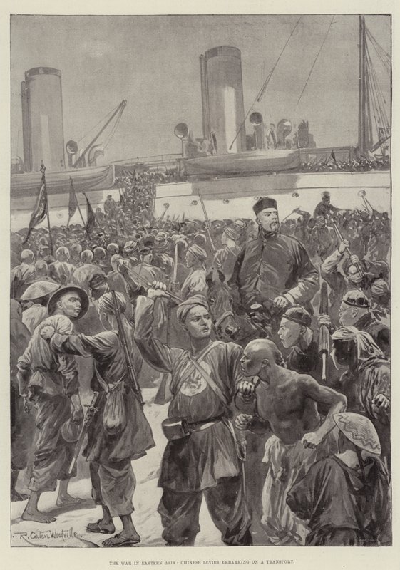 The War in Eastern Asia, Chinese Levies embarking on a Transport by Richard Caton Woodville junior