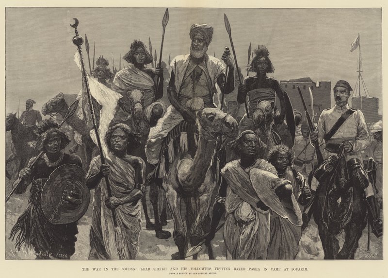 The War in the Soudan, Arab Sheikh and his Followers visiting Baker Pasha in Camp at Souakim by Richard Caton Woodville junior