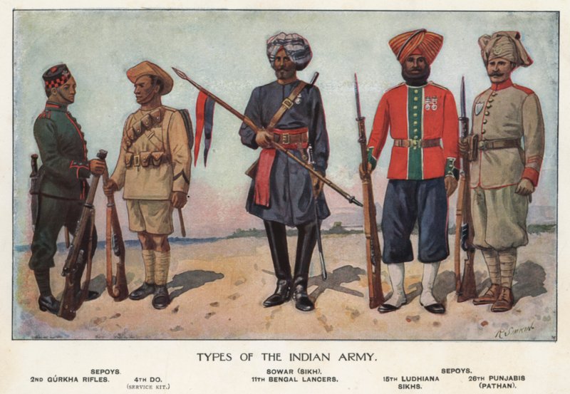Soldiers of the Indian army by Richard (after) Simkin