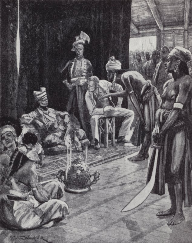 Sir James Brooke negotiating a treaty with the Sultan of Brunei for establishing a British colony on Borneo by Richard Caton II (after) Woodville
