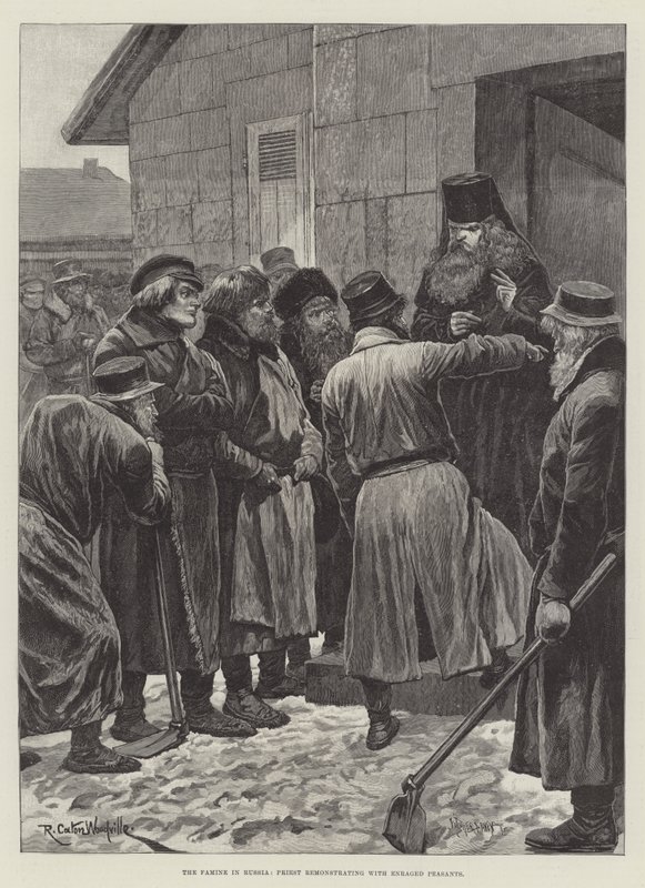 The Famine in Russia, Priest Remonstrating with Enraged Peasants by Richard Caton Woodville junior