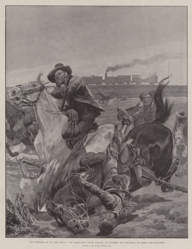 The Hemming-In of the Boers, an Armoured Train foiling an Attempt of Burghers to cross the Railway by Richard Caton Woodville junior