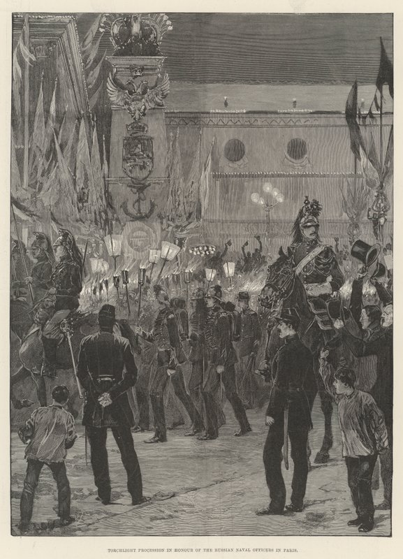 Torchlight Procession in Honour of the Russian Naval Officers in Paris by Richard Caton Woodville junior