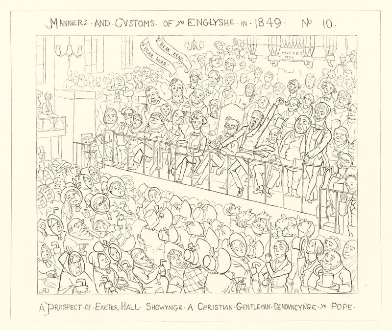 A Prospect of Exeter Hall Showing a Christian Gentleman Denouncing the Pope by Richard Doyle
