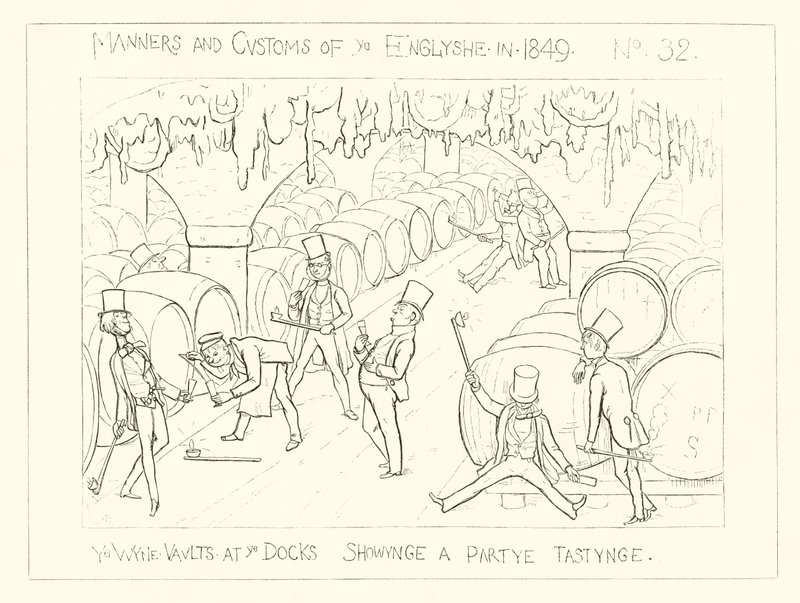 The wine vaults at the Docks, showing a party tasting (1849) by Richard Doyle
