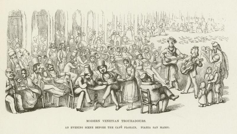 Modern Venetian Troubadours, an Evening Scene Before the Cafe Florian, Piazza San Marco by Richard Doyle