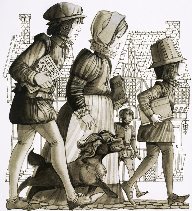 Children make their way to school by Richard Hook
