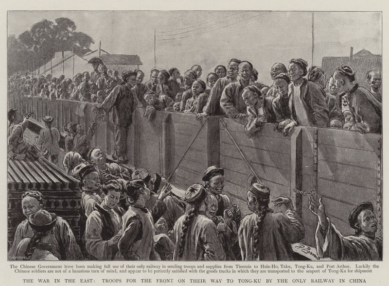 The War in the East, Troops for the Front on their Way to Tong-Ku by the Only Railway in China by Robert Barnes